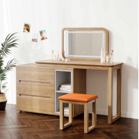 朗朝现代极简白蜡木家具：L2691#梳妆台（原木色）、妆凳