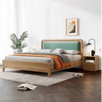 朗朝现代极简白蜡木家具：L2605#软包床（原木色）、L261#床头柜