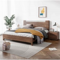 朗朝现代极简白蜡木家具：L2603#分色床（胡桃色）、L262#床头柜