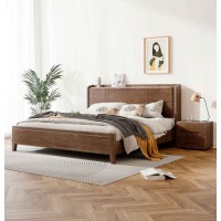 朗朝现代极简白蜡木家具：L2602#功能床（胡桃色）、L262#床头柜