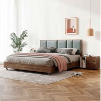 朗朝现代极简白蜡木家具：L2601#形象床（胡桃色）、L263#床头柜