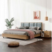 朗朝现代极简白蜡木家具：L2601#形象床（原木色）、L263#床头柜