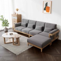 朗朝现代极简白蜡木家具：L2803#转角沙发（原木色）、L282#大圆几、L282#小圆几