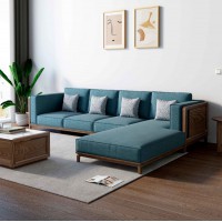 朗朝现代极简白蜡木家具：L2801#转角沙发（胡桃色）、L281#长茶几