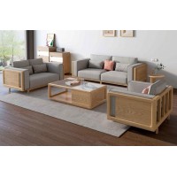 朗朝现代极简白蜡木家具：L2802#1+2+3沙发（原木色）、L281#长茶几