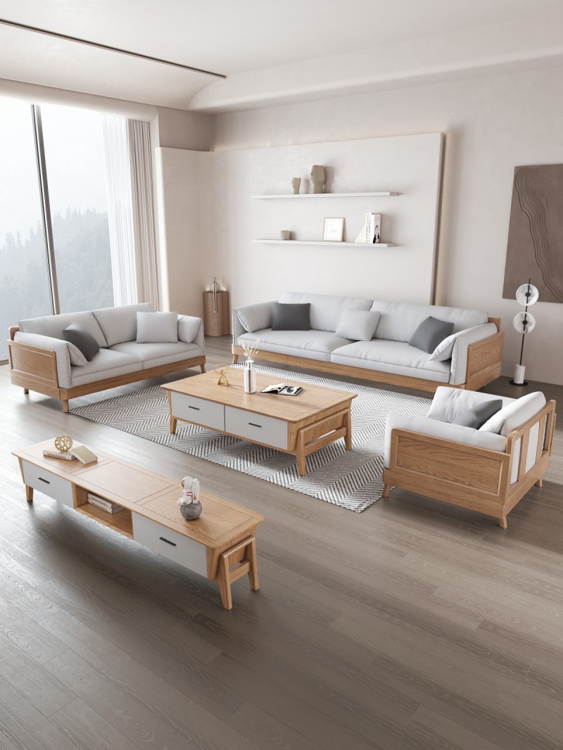 匠者白蜡木系列家具：JD-613沙发原木色1+2+3